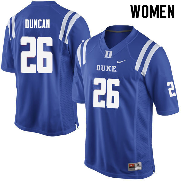 Women #26 Troy Duncan Duke Blue Devils College Football Jerseys Sale-Blue